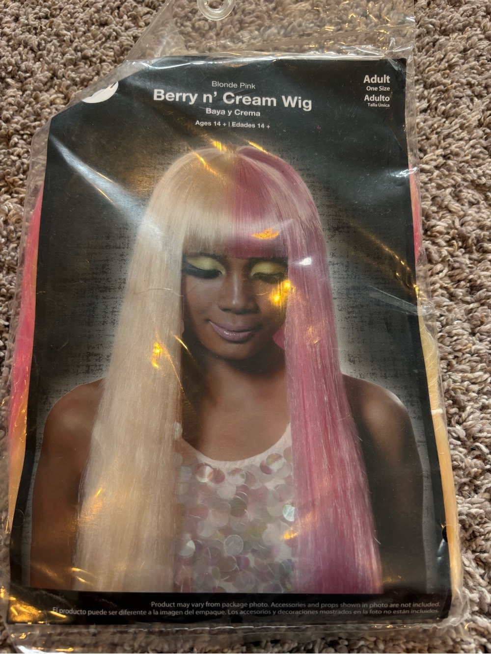 New NWT Berry n' Cream Split Color Costume Wig Blonde Pink Adult One Size